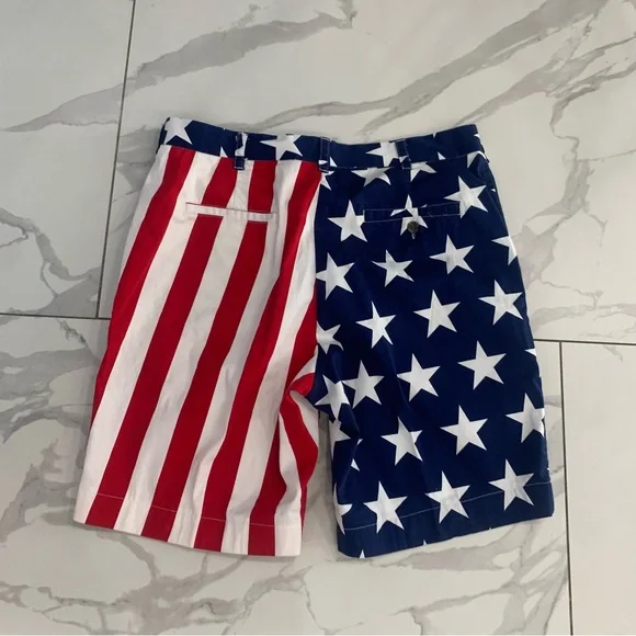 Loud Mouth Shorts Mens 36 Red Blue Chino Patriotic Flag Casual Golf pockets - Picture 2 of 11